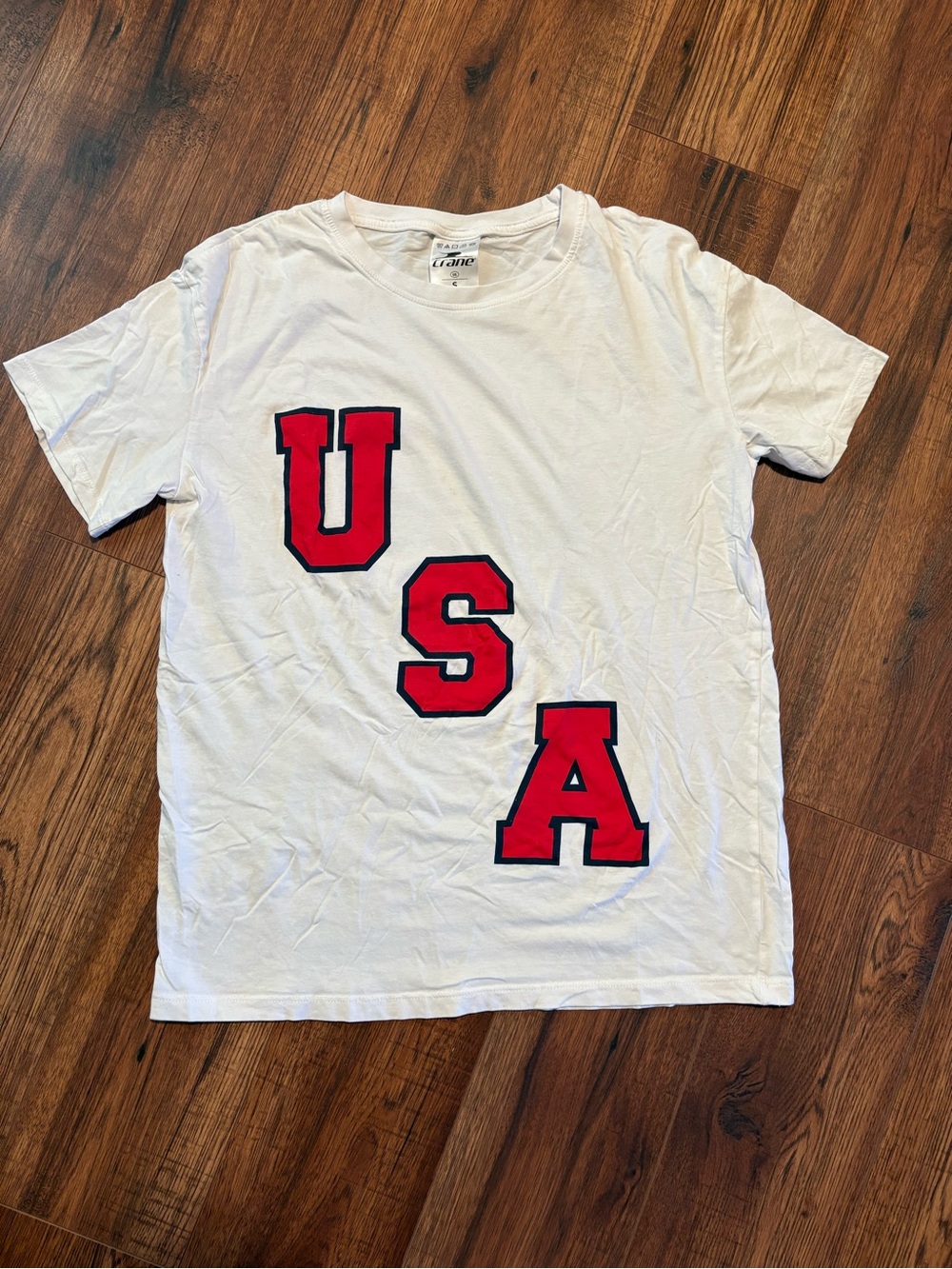 White Short-Sleeve USA Graphic Tee - Red Lettering